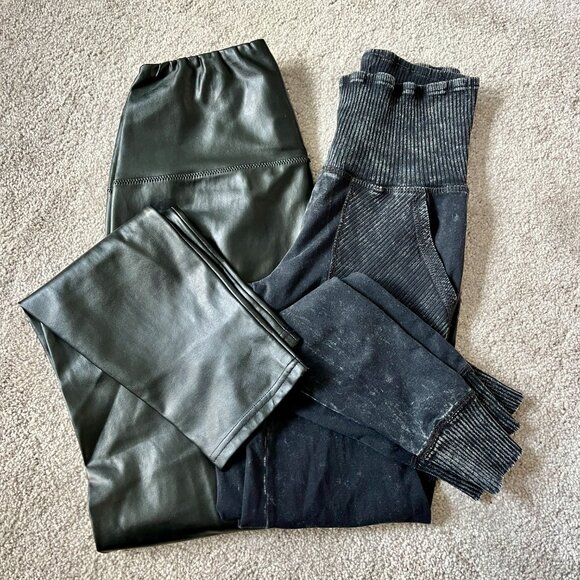 High Waisted Faux Leather Leggings & Moto Ribbed Leggings Small - Picture 1 of 12